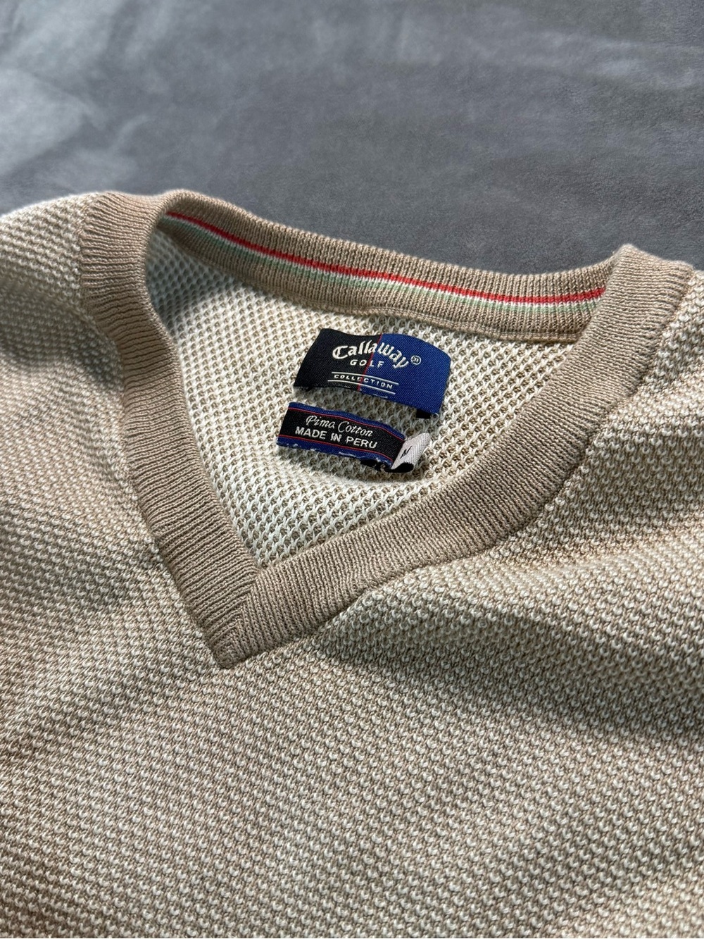 Vintage Callaway Golf Collection Pima Cotton V-Nech Sweater Vest Beige Men’s M